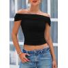 imagePRETTYGARDEN Off The Shoulder Tops for Women 2025 Summer Short Sleeve Ruched Slim Fit Shirts Blouses Y2K Going Out TopBlack
