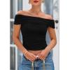 imagePRETTYGARDEN Off The Shoulder Tops for Women 2025 Summer Short Sleeve Ruched Slim Fit Shirts Blouses Y2K Going Out TopBlack