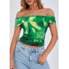 imagePRETTYGARDEN Off The Shoulder Tops for Women 2025 Summer Short Sleeve Ruched Slim Fit Shirts Blouses Y2K Going Out TopFloral Green
