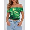 imagePRETTYGARDEN Off The Shoulder Tops for Women 2025 Summer Short Sleeve Ruched Slim Fit Shirts Blouses Y2K Going Out TopFloral Green