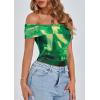 imagePRETTYGARDEN Off The Shoulder Tops for Women 2025 Summer Short Sleeve Ruched Slim Fit Shirts Blouses Y2K Going Out TopFloral Green