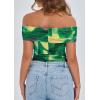 imagePRETTYGARDEN Off The Shoulder Tops for Women 2025 Summer Short Sleeve Ruched Slim Fit Shirts Blouses Y2K Going Out TopFloral Green