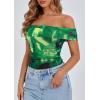 imagePRETTYGARDEN Off The Shoulder Tops for Women 2025 Summer Short Sleeve Ruched Slim Fit Shirts Blouses Y2K Going Out TopFloral Green