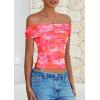 imagePRETTYGARDEN Off The Shoulder Tops for Women 2025 Summer Short Sleeve Ruched Slim Fit Shirts Blouses Y2K Going Out TopFloral Pink
