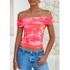 imagePRETTYGARDEN Off The Shoulder Tops for Women 2025 Summer Short Sleeve Ruched Slim Fit Shirts Blouses Y2K Going Out TopFloral Pink