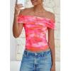 imagePRETTYGARDEN Off The Shoulder Tops for Women 2025 Summer Short Sleeve Ruched Slim Fit Shirts Blouses Y2K Going Out TopFloral Pink