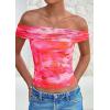 imagePRETTYGARDEN Off The Shoulder Tops for Women 2025 Summer Short Sleeve Ruched Slim Fit Shirts Blouses Y2K Going Out TopFloral Pink