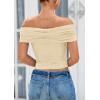 imagePRETTYGARDEN Off The Shoulder Tops for Women 2025 Summer Short Sleeve Ruched Slim Fit Shirts Blouses Y2K Going Out TopLight Apricot