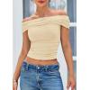 imagePRETTYGARDEN Off The Shoulder Tops for Women 2025 Summer Short Sleeve Ruched Slim Fit Shirts Blouses Y2K Going Out TopLight Apricot