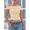 imagePRETTYGARDEN Off The Shoulder Tops for Women 2025 Summer Short Sleeve Ruched Slim Fit Shirts Blouses Y2K Going Out TopLight Apricot