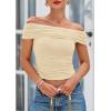 imagePRETTYGARDEN Off The Shoulder Tops for Women 2025 Summer Short Sleeve Ruched Slim Fit Shirts Blouses Y2K Going Out TopLight Apricot