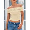imagePRETTYGARDEN Off The Shoulder Tops for Women 2025 Summer Short Sleeve Ruched Slim Fit Shirts Blouses Y2K Going Out TopLight Apricot