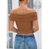 imagePRETTYGARDEN Off The Shoulder Tops for Women 2025 Summer Short Sleeve Ruched Slim Fit Shirts Blouses Y2K Going Out TopLight Brown