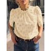 imagePRETTYGARDEN Summer Tops for Women 2025 Trendy Short Sleeve Eyelet Embroidered Dressy Casual Blouse ShirtsBeige Yellow
