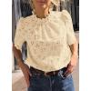imagePRETTYGARDEN Summer Tops for Women 2025 Trendy Short Sleeve Eyelet Embroidered Dressy Casual Blouse ShirtsBeige Yellow