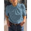 imagePRETTYGARDEN Summer Tops for Women 2025 Trendy Short Sleeve Eyelet Embroidered Dressy Casual Blouse ShirtsBlue Grey