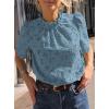 imagePRETTYGARDEN Summer Tops for Women 2025 Trendy Short Sleeve Eyelet Embroidered Dressy Casual Blouse ShirtsBlue Grey