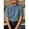 imagePRETTYGARDEN Summer Tops for Women 2025 Trendy Short Sleeve Eyelet Embroidered Dressy Casual Blouse ShirtsBlue Grey