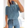 imagePRETTYGARDEN Summer Tops for Women 2025 Trendy Short Sleeve Eyelet Embroidered Dressy Casual Blouse ShirtsBlue Grey