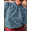 imagePRETTYGARDEN Summer Tops for Women 2025 Trendy Short Sleeve Eyelet Embroidered Dressy Casual Blouse ShirtsBlue Grey