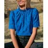 imagePRETTYGARDEN Summer Tops for Women 2025 Trendy Short Sleeve Eyelet Embroidered Dressy Casual Blouse ShirtsBrilliant Blue