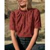 imagePRETTYGARDEN Summer Tops for Women 2025 Trendy Short Sleeve Eyelet Embroidered Dressy Casual Blouse ShirtsBrown Red