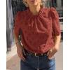 imagePRETTYGARDEN Summer Tops for Women 2025 Trendy Short Sleeve Eyelet Embroidered Dressy Casual Blouse ShirtsBrown Red