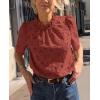 imagePRETTYGARDEN Summer Tops for Women 2025 Trendy Short Sleeve Eyelet Embroidered Dressy Casual Blouse ShirtsBrown Red