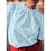 imagePRETTYGARDEN Summer Tops for Women 2025 Trendy Short Sleeve Eyelet Embroidered Dressy Casual Blouse ShirtsLight Blue