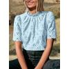 imagePRETTYGARDEN Summer Tops for Women 2025 Trendy Short Sleeve Eyelet Embroidered Dressy Casual Blouse ShirtsLight Blue