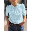 imagePRETTYGARDEN Summer Tops for Women 2025 Trendy Short Sleeve Eyelet Embroidered Dressy Casual Blouse ShirtsLight Blue