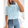 imagePRETTYGARDEN Summer Tops for Women 2025 Trendy Short Sleeve Eyelet Embroidered Dressy Casual Blouse ShirtsLight Blue