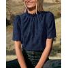 imagePRETTYGARDEN Summer Tops for Women 2025 Trendy Short Sleeve Eyelet Embroidered Dressy Casual Blouse ShirtsNavy