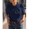 imagePRETTYGARDEN Summer Tops for Women 2025 Trendy Short Sleeve Eyelet Embroidered Dressy Casual Blouse ShirtsNavy