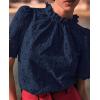 imagePRETTYGARDEN Summer Tops for Women 2025 Trendy Short Sleeve Eyelet Embroidered Dressy Casual Blouse ShirtsNavy