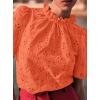 imagePRETTYGARDEN Summer Tops for Women 2025 Trendy Short Sleeve Eyelet Embroidered Dressy Casual Blouse ShirtsOrange