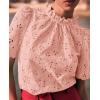 imagePRETTYGARDEN Summer Tops for Women 2025 Trendy Short Sleeve Eyelet Embroidered Dressy Casual Blouse ShirtsPink