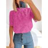 imagePRETTYGARDEN Summer Tops for Women 2025 Trendy Short Sleeve Eyelet Embroidered Dressy Casual Blouse ShirtsRose Red
