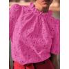 imagePRETTYGARDEN Summer Tops for Women 2025 Trendy Short Sleeve Eyelet Embroidered Dressy Casual Blouse ShirtsRose Red