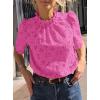 imagePRETTYGARDEN Summer Tops for Women 2025 Trendy Short Sleeve Eyelet Embroidered Dressy Casual Blouse ShirtsRose Red