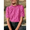 imagePRETTYGARDEN Summer Tops for Women 2025 Trendy Short Sleeve Eyelet Embroidered Dressy Casual Blouse ShirtsRose Red