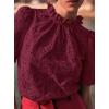 imagePRETTYGARDEN Summer Tops for Women 2025 Trendy Short Sleeve Eyelet Embroidered Dressy Casual Blouse ShirtsWine Red