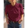 imagePRETTYGARDEN Summer Tops for Women 2025 Trendy Short Sleeve Eyelet Embroidered Dressy Casual Blouse ShirtsWine Red