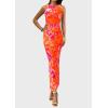 imagePRETTYGARDEN Wedding Guest Dresses for Women 2025 Summer Resort Wear Sexy Floral Bodycon Sleeveless Mesh Maxi Long DressFloral Orange