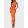 imagePRETTYGARDEN Wedding Guest Dresses for Women 2025 Summer Resort Wear Sexy Floral Bodycon Sleeveless Mesh Maxi Long DressPrint Orange
