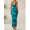 imagePRETTYGARDEN Womens Floral Maxi Dress 2025 Summer Spaghetti Strap Ruched Mesh Bodycon Wedding Guest Beach Party Long DressesFloral Lake Blue