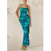 imagePRETTYGARDEN Womens Floral Maxi Dress 2025 Summer Spaghetti Strap Ruched Mesh Bodycon Wedding Guest Beach Party Long DressesFloral Lake Blue