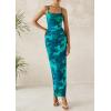 imagePRETTYGARDEN Womens Floral Maxi Dress 2025 Summer Spaghetti Strap Ruched Mesh Bodycon Wedding Guest Beach Party Long DressesFloral Lake Blue