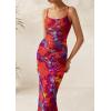 imagePRETTYGARDEN Womens Floral Maxi Dress 2025 Summer Spaghetti Strap Ruched Mesh Bodycon Wedding Guest Beach Party Long DressesFloral Navy Red