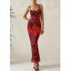 imagePRETTYGARDEN Womens Floral Maxi Dress 2025 Summer Spaghetti Strap Ruched Mesh Bodycon Wedding Guest Beach Party Long DressesFloral Red